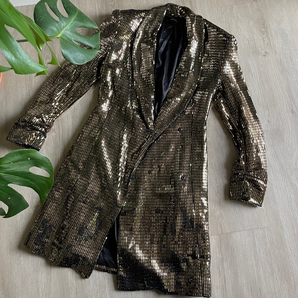 Zara Dresses & Skirts - Zara Festive gold sequins blazer dress  XS
